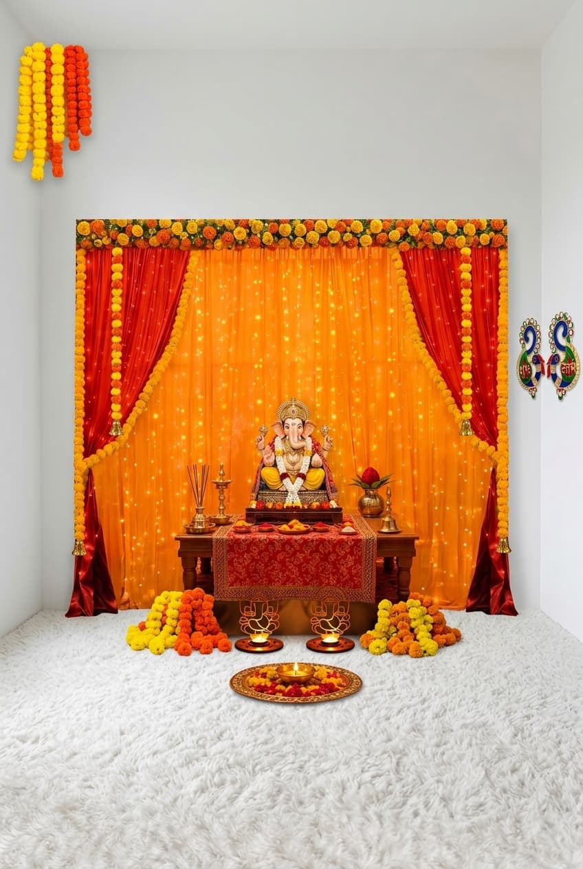 Floral marigold Ganesh Chaturthi decoration