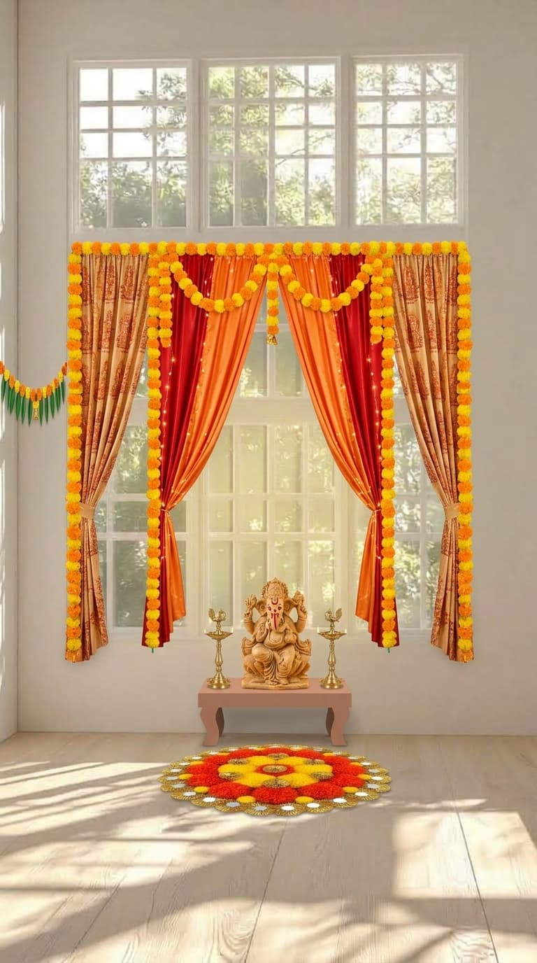 Floral marigold Ganesh Chaturthi decoration