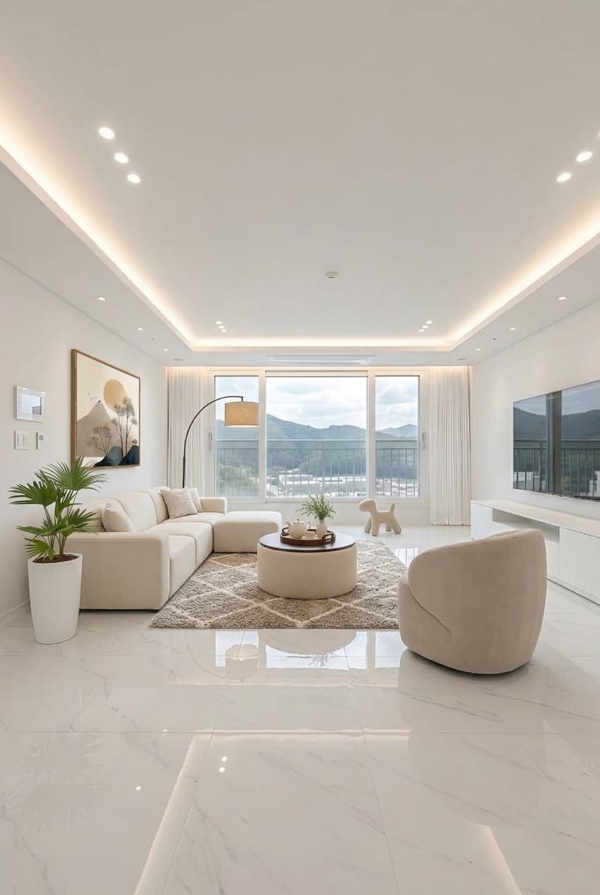 Living room makeover idea with sectional sofa, area rug and coffee table