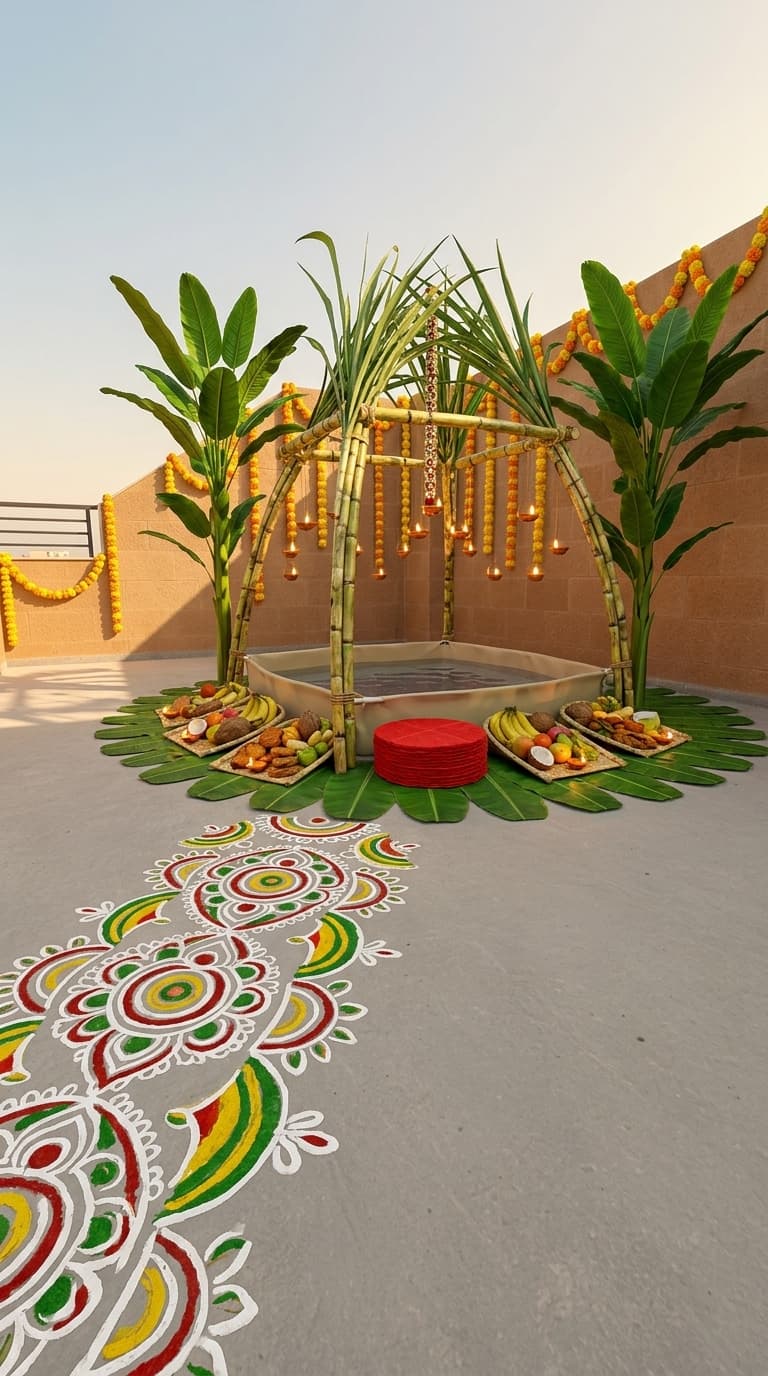 Sugarcane canopy Chhath Puja decoration