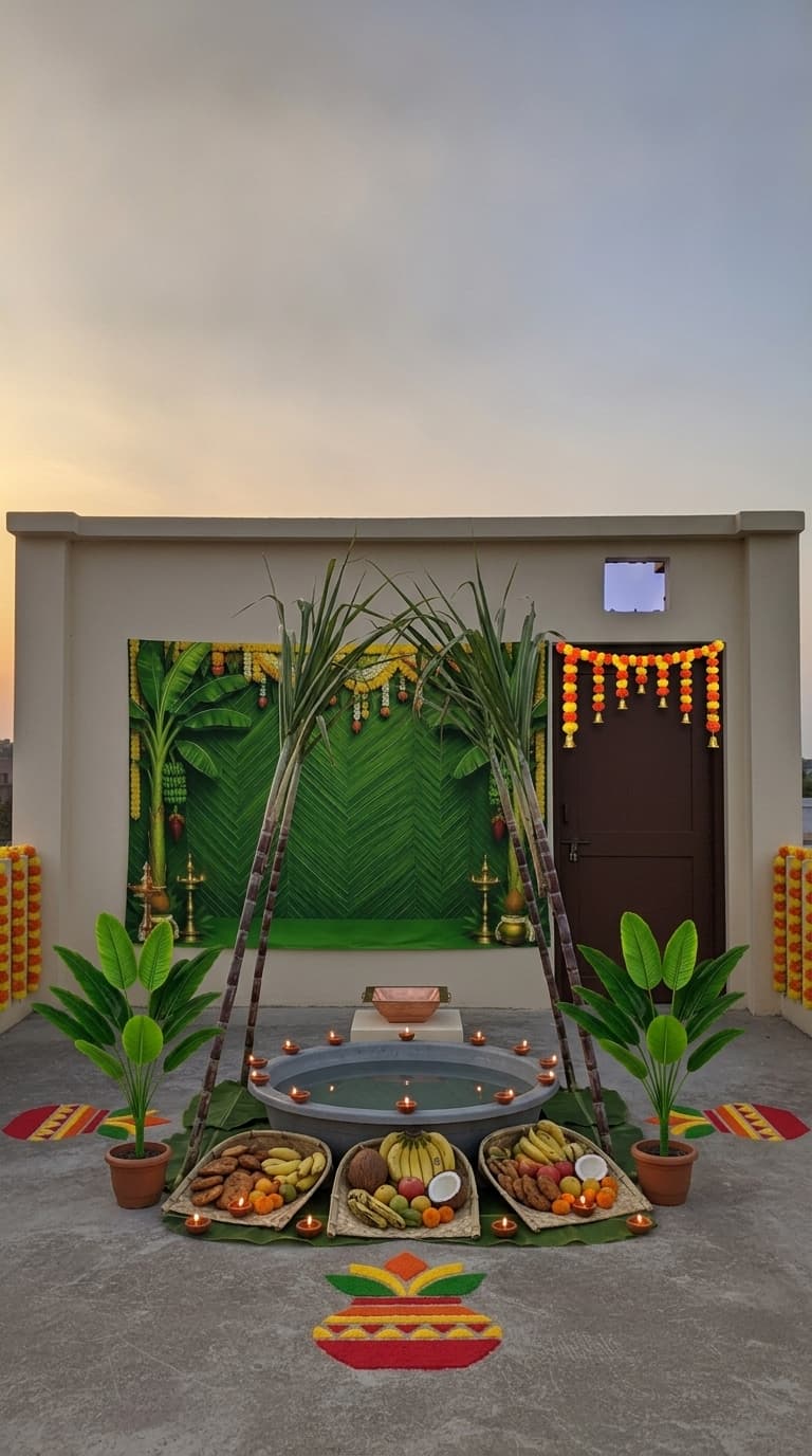 Sugarcane canopy Chhath Puja decoration